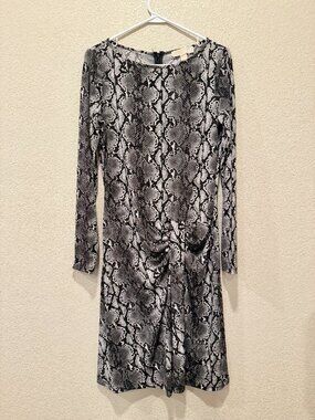MICHAEL Michael Kors Snake Print Ruched Long Sleeve Dress M